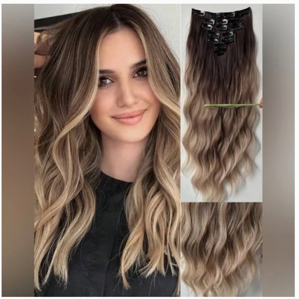 Brown and blonde water wave hair extensions - Picture 4 of 6